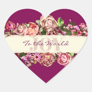 Customisable Vintage Girly Floral Joy To The World Heart Sticker
