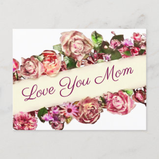 Customisable Vintage Girly Floral Love You Mum Postcard