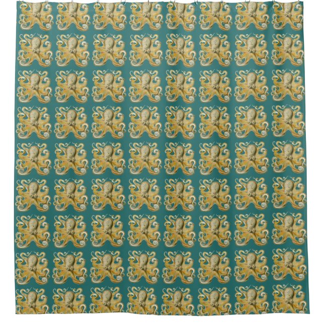Customisable Vintage Haeckel Octopus Shower Curtain (Front)
