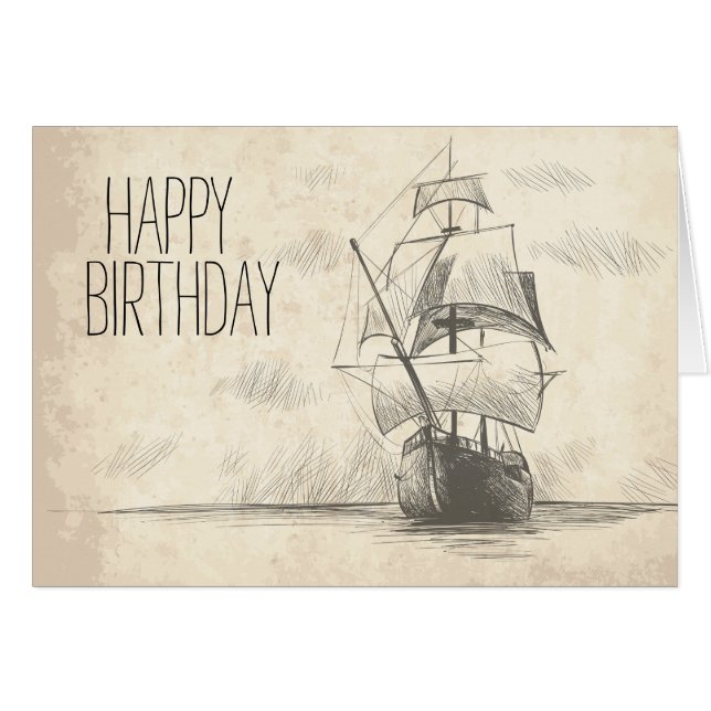 Customisable Vintage Hand-drawn Sketch of Ship (Front Horizontal)