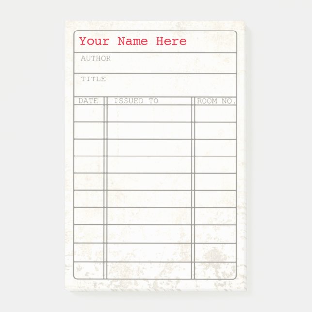 Customisable Vintage Library Book Card Notes (Front)