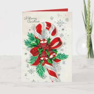 customisable Vintage retro candy cane card
