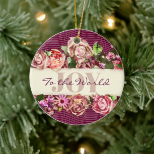 Customisable Vintage Roses Pretty Joy to the World Ceramic Tree Decoration
