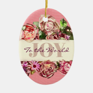 Customisable Vintage Roses Pretty Joy to the World Ceramic Tree Decoration