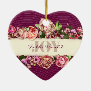 Customisable Vintage Roses Pretty Joy to the World Ceramic Tree Decoration