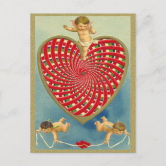 Customisable Vintage Woven Heart and Cherubs Postcard
