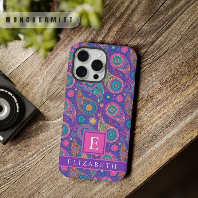 Customisable Violet Purple Blue Pink Paisley iPhone Case (Customizable Violet Purple Blue Pink Paisley iPhone Case)