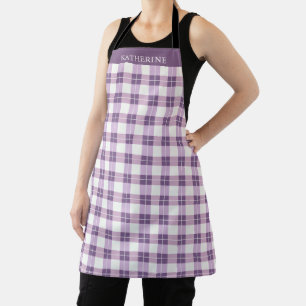 Customisable Violet Purple White Chequered Pattern Apron