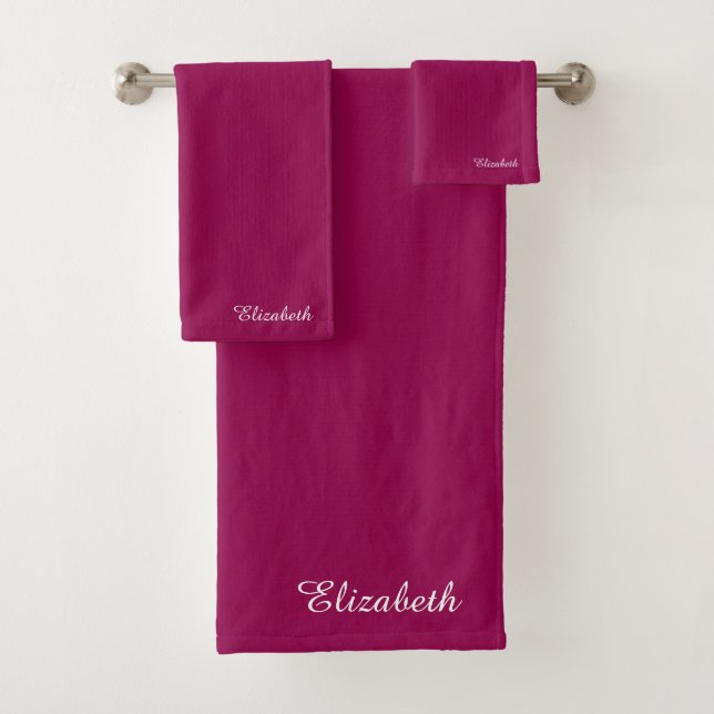 Customisable Viva Magenta Template Name Trendy Bath Towel Set (Insitu)