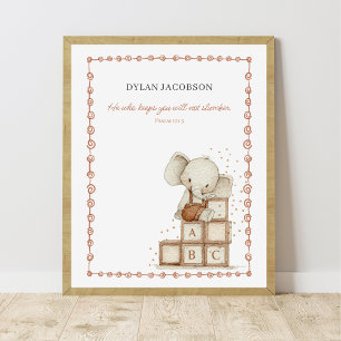 Customisable Watercolor Baby Elephant on ABC Block Poster