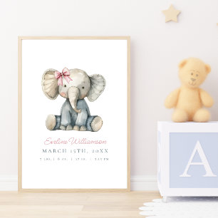 Customisable Watercolor Blue Baby Elephant Nursery Poster