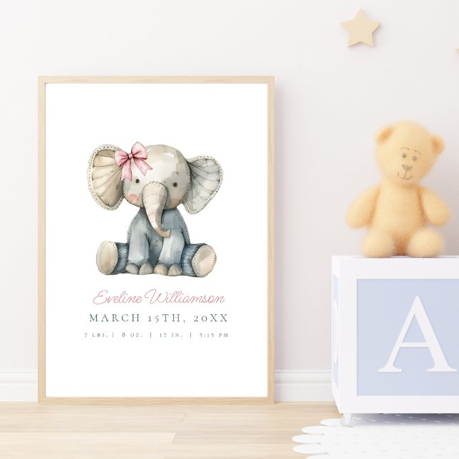 Customisable Watercolor Blue Baby Elephant Nursery Poster (Creator Uploaded)