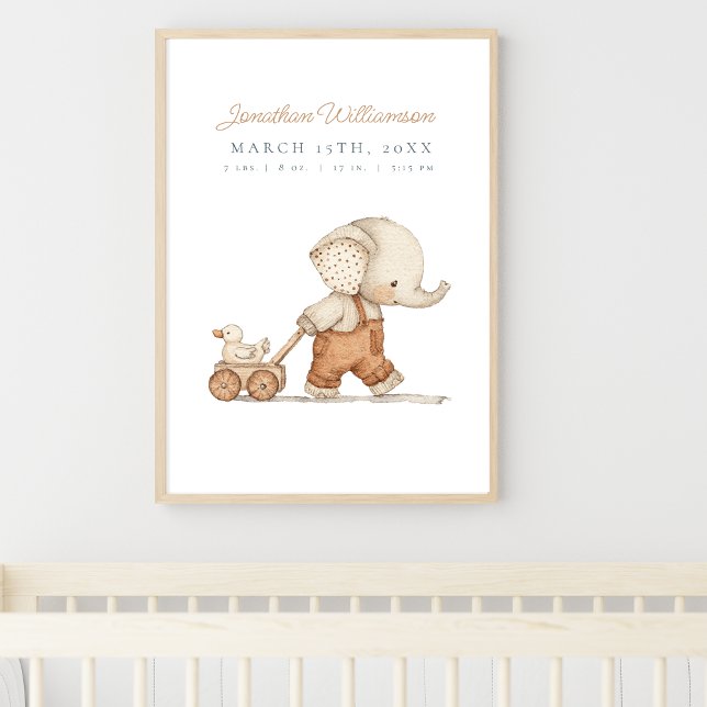 Customisable Watercolor Elephant Baby Boy Nursery Poster (Creator Uploaded)