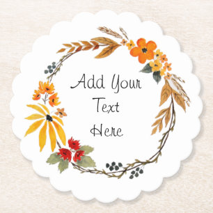 Customisable Watercolor Fall Wreath Coaster