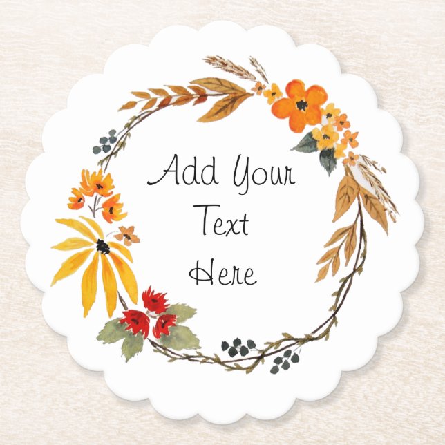 Customisable Watercolor Fall Wreath Coaster (Front)
