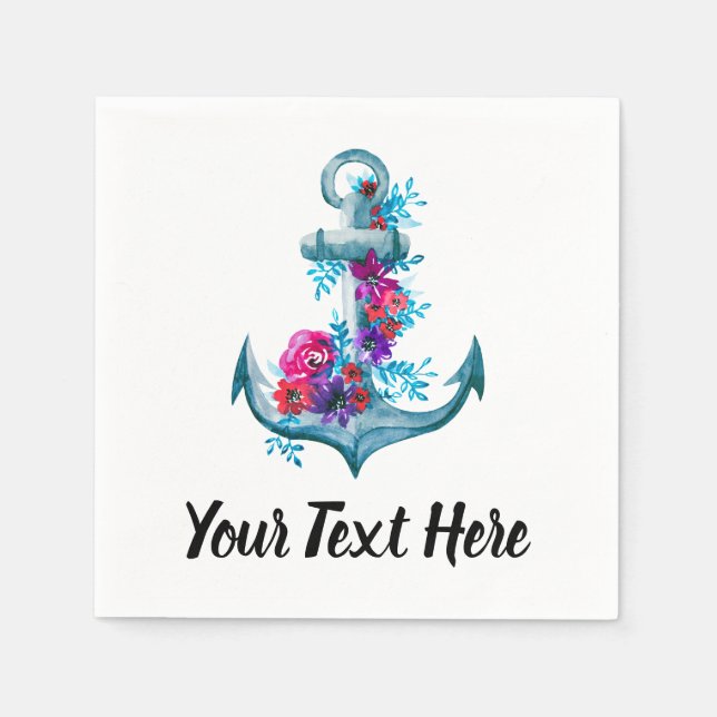 Customisable Watercolor Floral Anchor Design Napkin (Front)