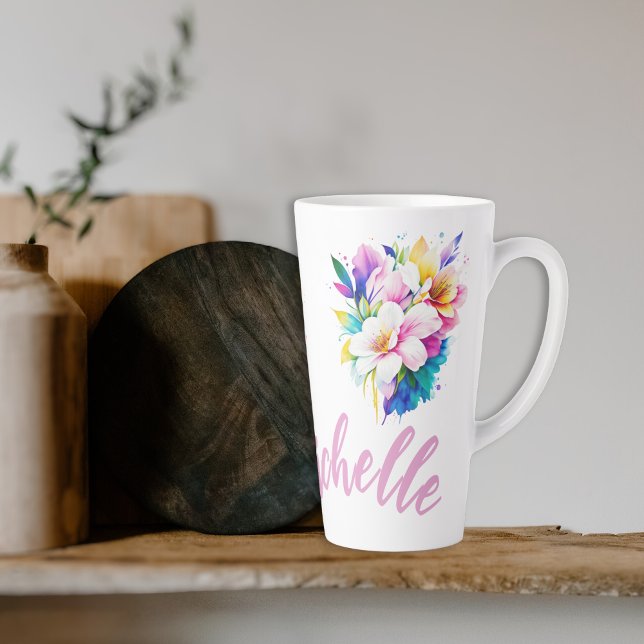 Customisable Watercolor Floral  Latte Mug (Creator Uploaded)