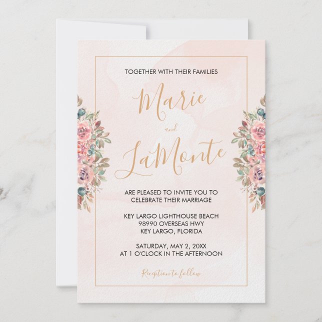 Customisable Watercolor Floral Wedding Invitation (Front)