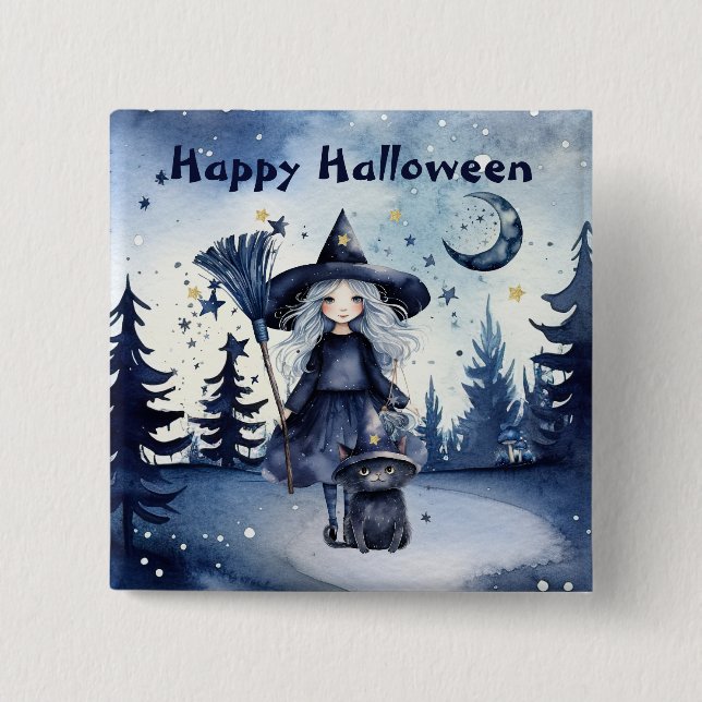 Customisable Watercolor Halloween Button (Front)
