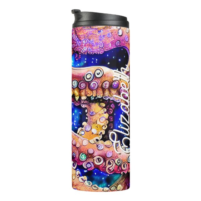 Customisable Watercolor Octopus with Name Thermal Tumbler (Rotated Right)