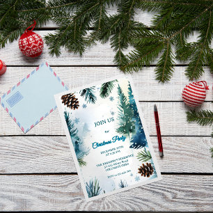 Customisable Watercolor Pine Trees Christmas Invitation