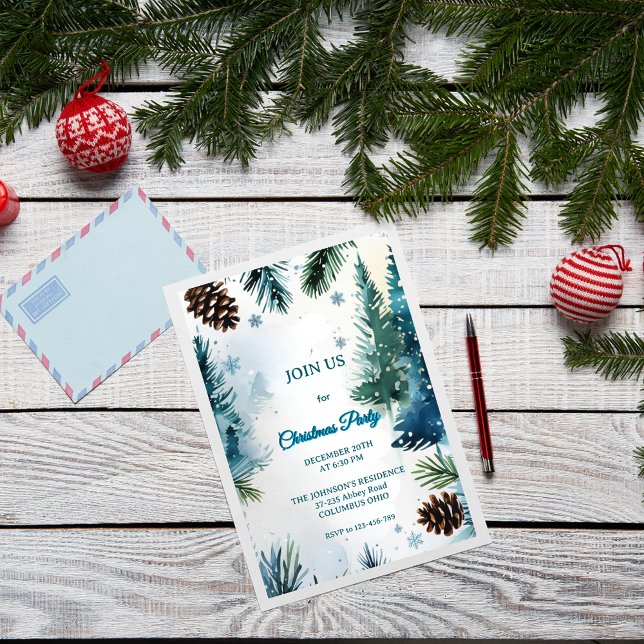 Customisable Watercolor Pine Trees Christmas Invitation (Creator Uploaded)