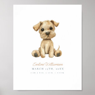 Customisable Watercolor Puppy Nursery Birth Detail Poster