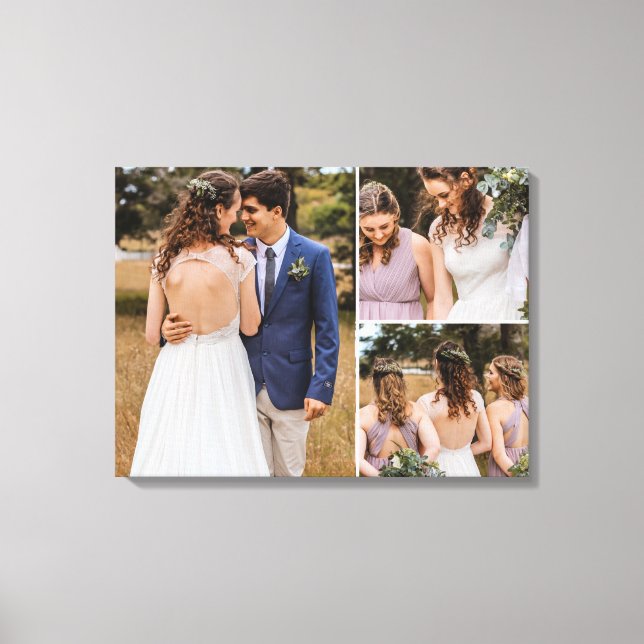 Customisable Wedding 3 Photos simple layout Canvas Print (Front)