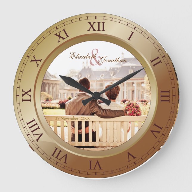 Customisable Wedding Anniversary Bronze Photograph Large Clock (Front)