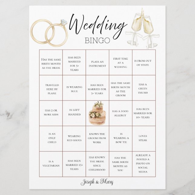 Customisable Wedding Bingo Card & Photo Template (Front)
