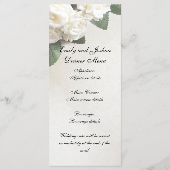 Customisable Wedding Dinner Menu Template White (Front)