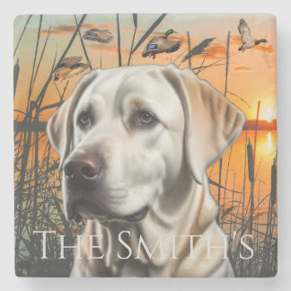 Customisable Wedding Gift, White Labrador Stone Coaster