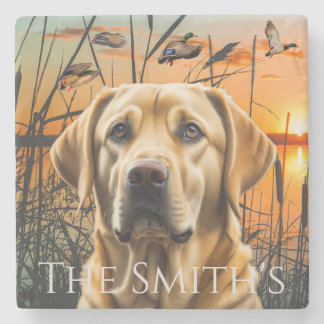 Customisable Wedding Gift, Yellow Labrador Stone Coaster