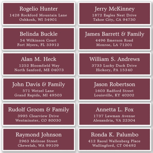 Customisable wedding guest address labels sticker (Front)