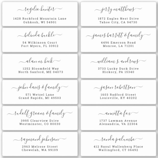 Customisable wedding guest address labels sticker (Front)