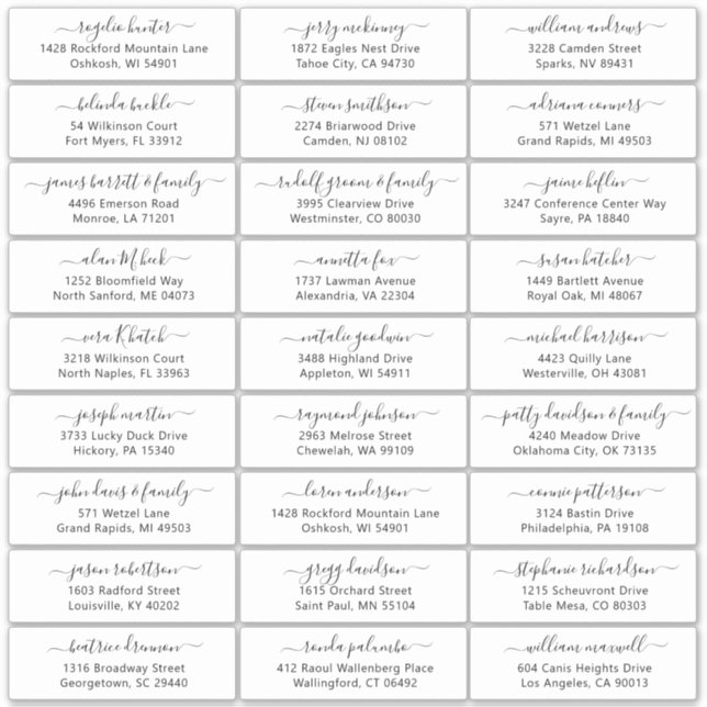 Customisable wedding guest address labels sticker (Front)