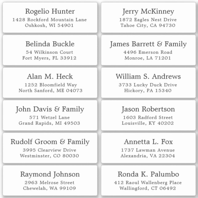 Customisable wedding guest address labels sticker (Front)