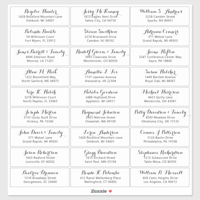 Customisable wedding guest address labels sticker (Sheet)