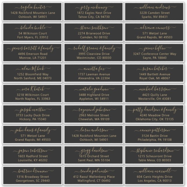 Customisable wedding guest address labels sticker (Front)