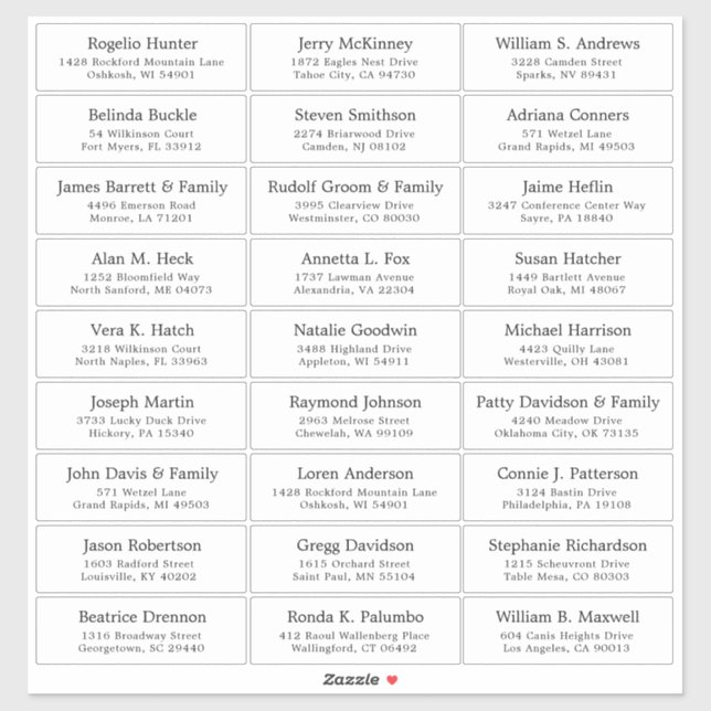 Customisable wedding guest address labels sticker (Sheet)