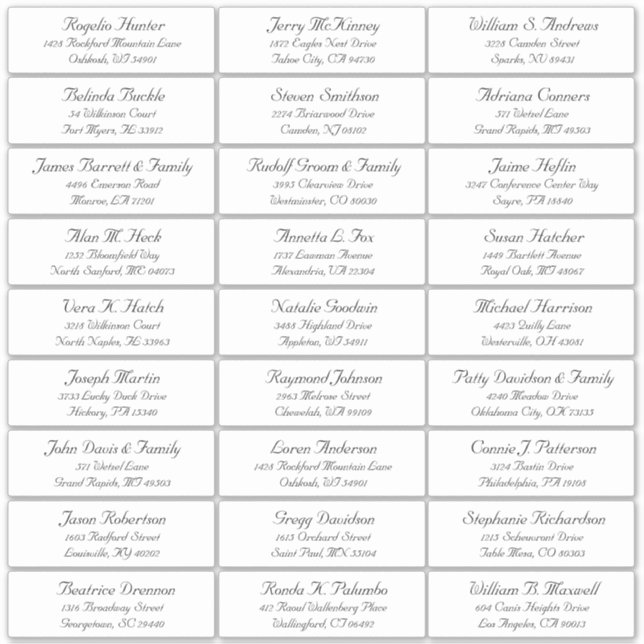 Customisable wedding guest address labels sticker (Front)