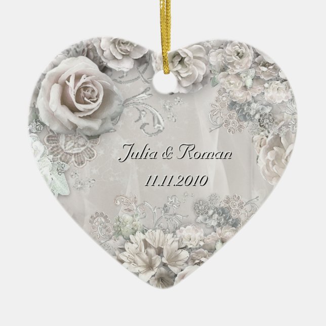(Customisable) Wedding Heart Ceramic Tree Decoration (Front)