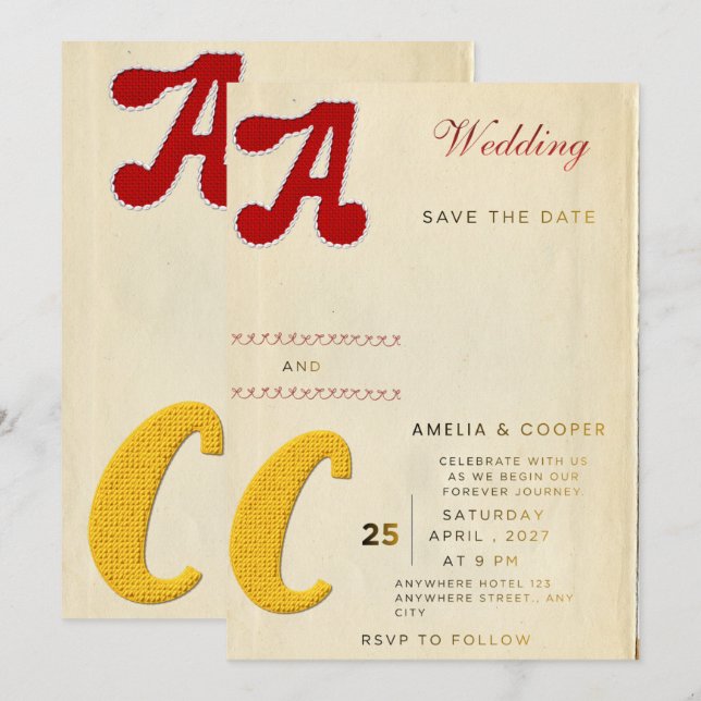 Customisable Wedding Invite – Elegant Typography S (Front/Back)