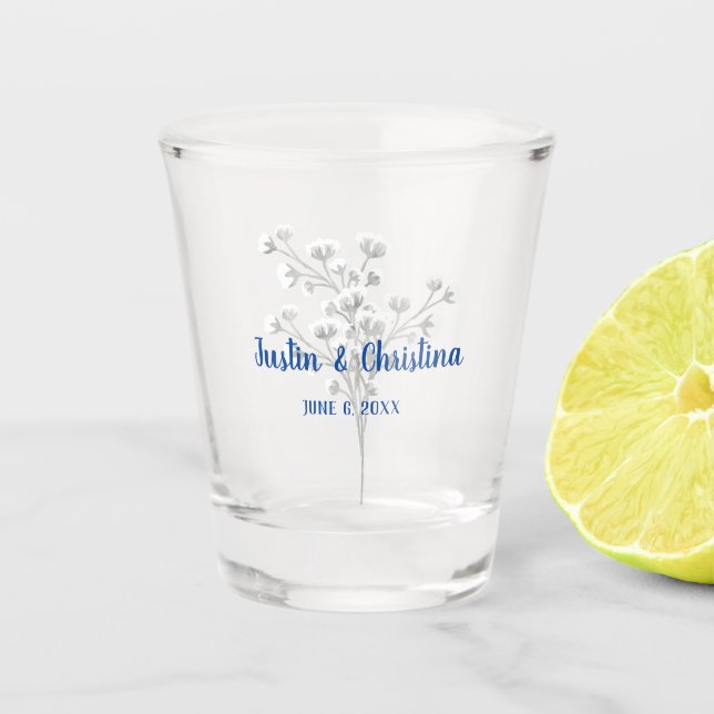 Customisable Wedding Keepsake Grey Floral Shot Glass (Front)