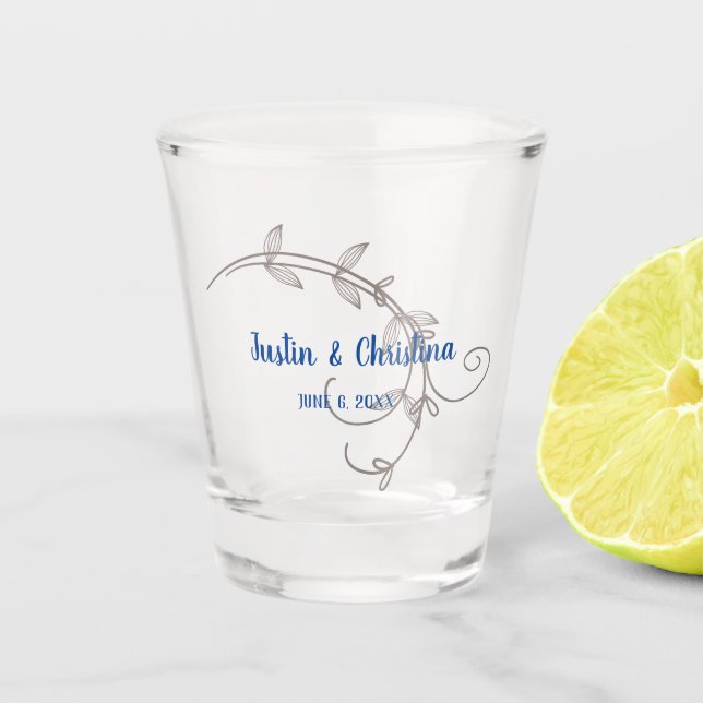 Customisable Wedding Keepsake Modern Leaves Shot Glass (Front)