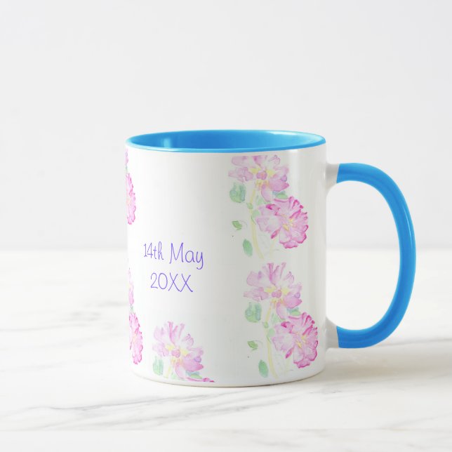 Customisable Wedding Mug , Romantic Pink Roses (Right)
