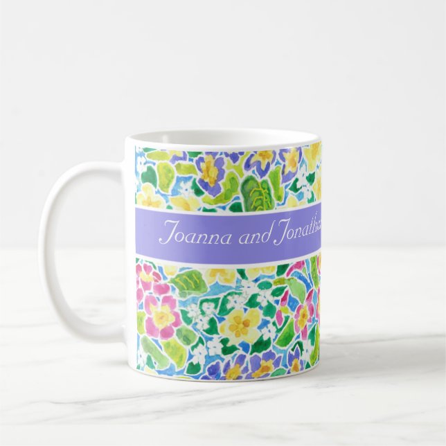 Customisable Wedding Mug, Spring Primroses Coffee Mug (Left)
