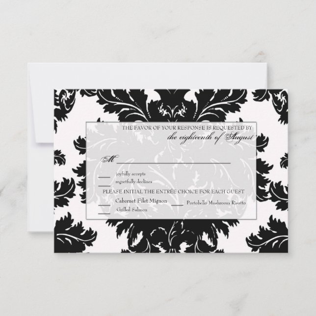 Customisable Wedding RSVP Card Damask (Front)