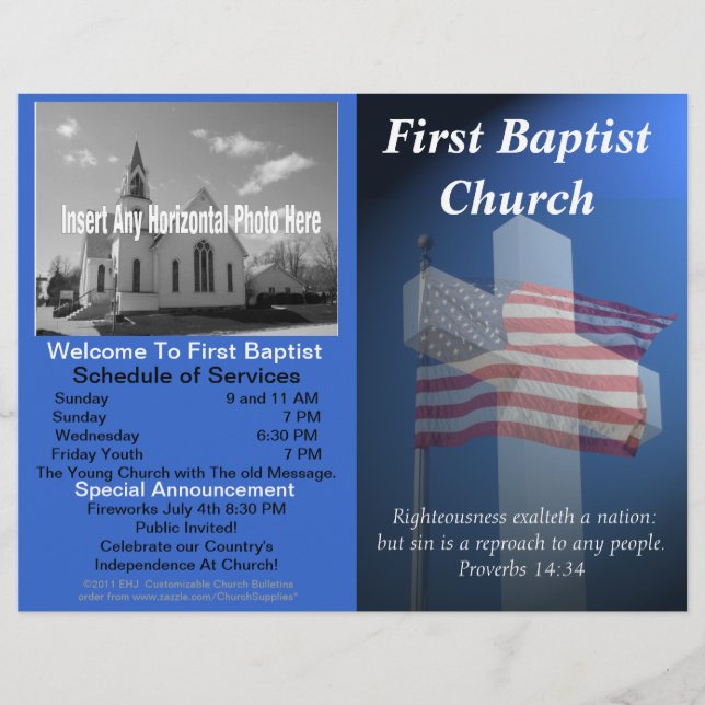 Customisable Weekly Church Bulletin (Patriotic) (Front)