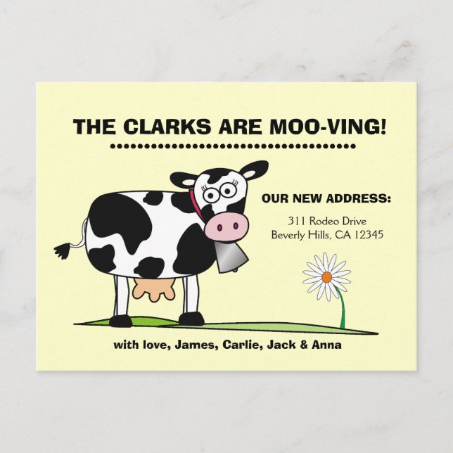Customisable We're Moo-ving Postcard (Front)
